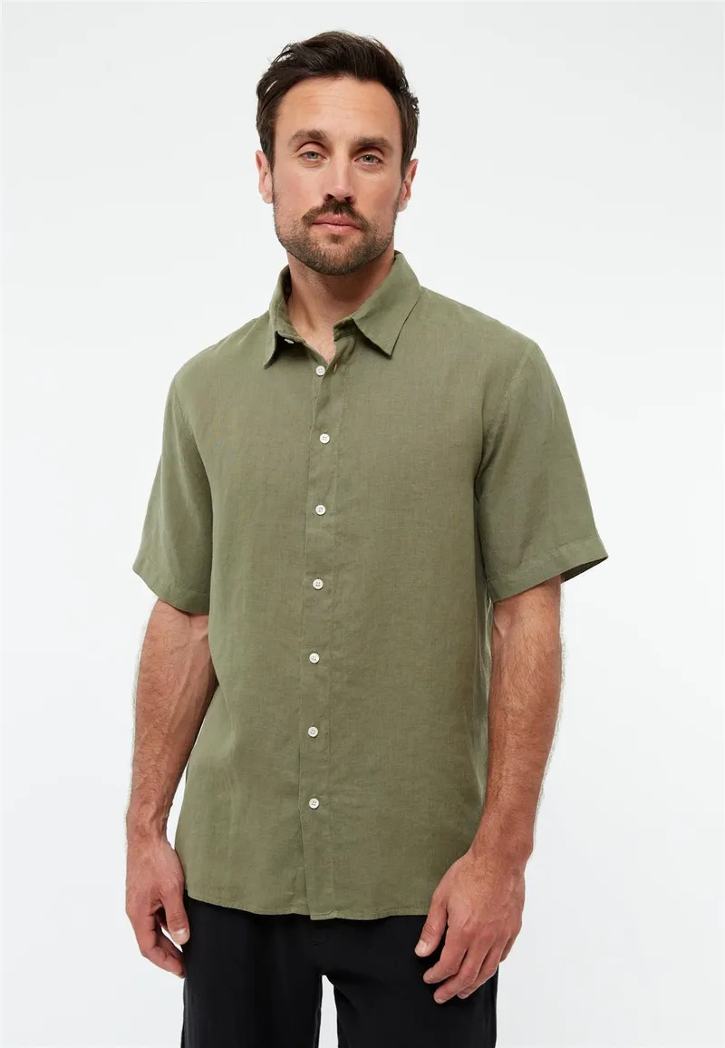 Givn Berlin Leinen Kurzarmhemd Modell: Koda, Faded olive, – Produktbild 1 von 1