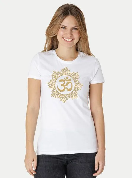 Peaces.bio - handbedruckte Biomode Peaces.bio - handbedruckte Biomode Bio-Damen-T-Shirt "Classic Om", Weiss, – Produktbild 2 von 2
