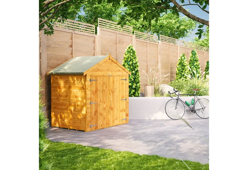 Powersheds Gerätehaus Fahrradschuppen mit Satteldach aus Nut- und Feder Vollholz, BxT: 120x180 cm, (Polyester-verstärkte Dachpappe, gehärtetes Glas, hochwertiges Holz), Hochwertiges Holz, Braun, – Produktbild 5 von 5