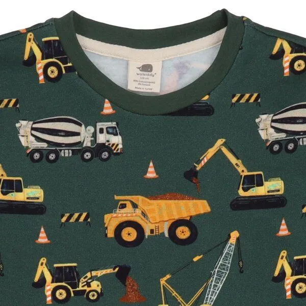 Walkiddy Walkiddy Sweatshirt Grün Baumaschinen-Allover Bio-Baumwolle GOTS, Grün, – Produktbild 3 von 3