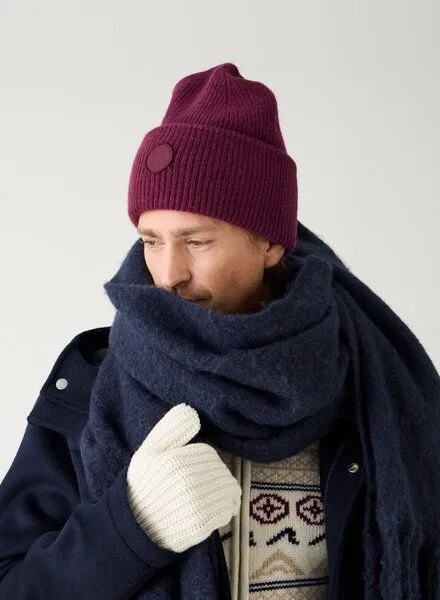 KnowledgeCotton Apparel KnowledgeCotton Apparel Woll-Mütze - Rib Beanie - aus 100% Merino Wolle, Rot (fig), – Produktbild 3 von 4