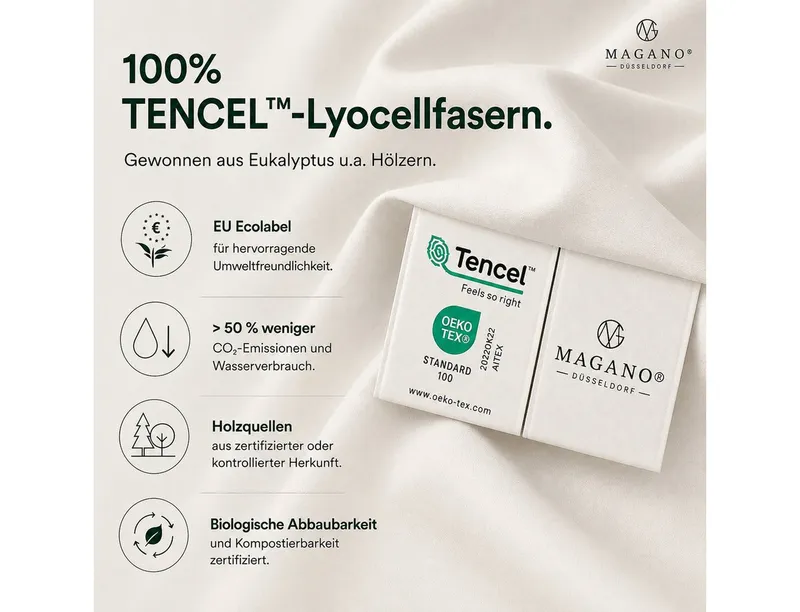 MAGANO Kissenbezug, Luxus 100% TENCEL ™ Lyocell, 400 TC Fadendichte, Hypoallergen, Thermoregulierend, Beige|weiß, – Produktbild 5 von 5