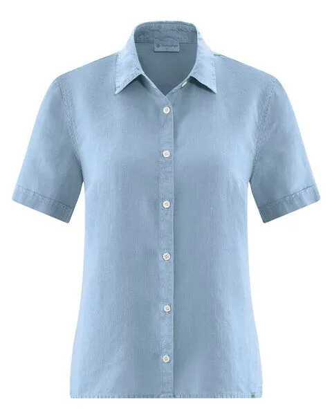 HempAge HempAge Kurzarmbluse Damen 100% Hanf, Smoke (blau), – Produktbild 3 von 4
