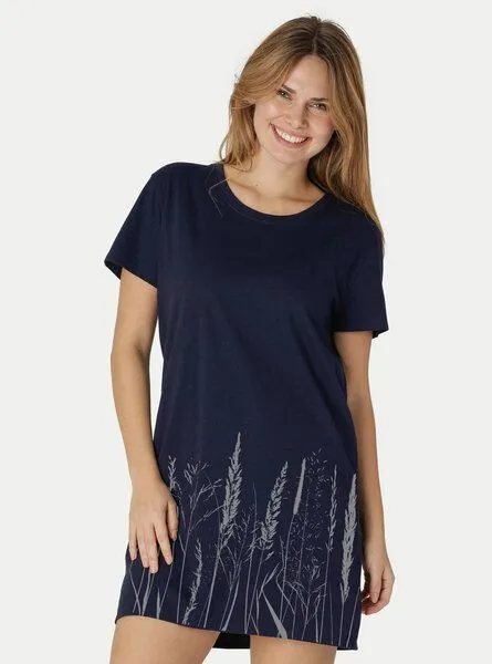 Peaces.bio - handbedruckte Biomode Peaces.bio - handbedruckte Biomode Longshirt Gräservielfalt Damen, Blau, – Produktbild 2 von 2