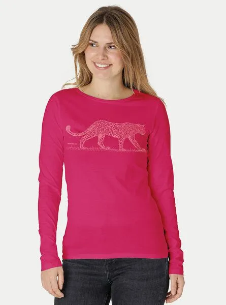 Peaces.bio - handbedruckte Biomode Peaces.bio - handbedruckte Biomode Bio-Damen-Langarmshirt Leopard, Pink, – Produktbild 1 von 2