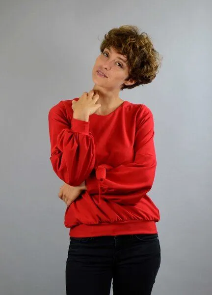 ManduTrap ManduTrap Bio Baumwolle, Pullover, Sweater "Caro" mit Ballonärmeln in rot, schwarz oder gelb, Rot, – Produktbild 2 von 4