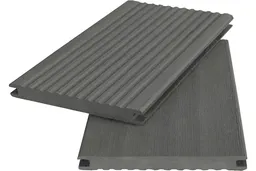 woodstore24 WPC Massivdiele WoodoKosXXL 20 x 200 mm, 4 m lang, grau geriffelt / glatt, beidseitig begehbar – Produktbild 1 von 1