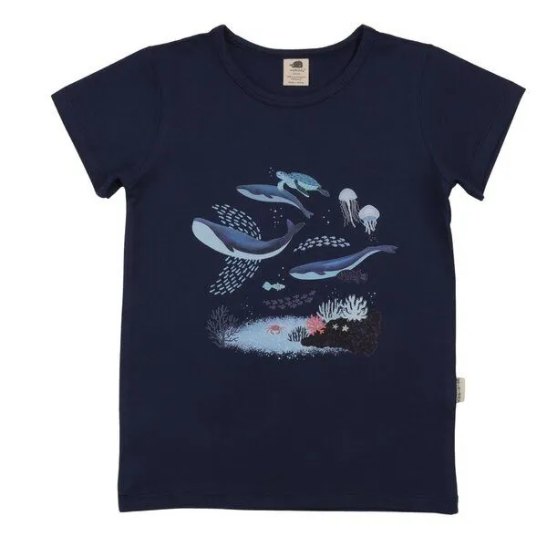 Walkiddy Walkiddy T-Shirt Dunkelblau Wale-Frontprint Bio-Baumwolle GOTS – Produktbild 1 von 3