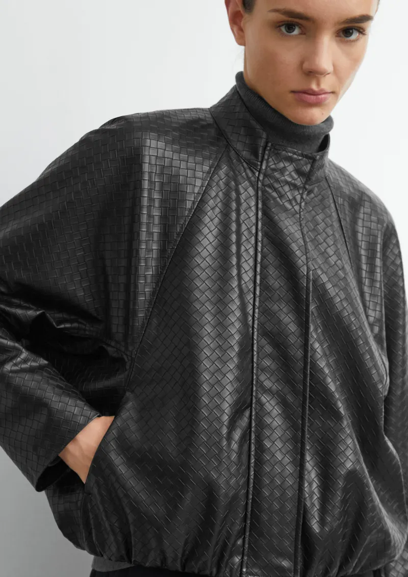 comma comma Fake Leather Jacke mit Ballonsaum, Schwarz, – Produktbild 3 von 3