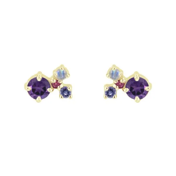 Eppi Eppi Lila Cluster Ohrringe mit Amethysten und Edelsteinen Kerrie, Gelb, – Produktbild 1 von 4