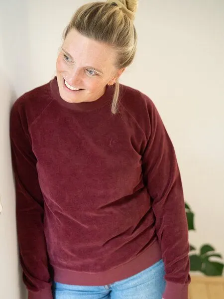 FUXBAU FUXBAU Frauen Samt Sweater, Bordeaux, – Produktbild 3 von 4