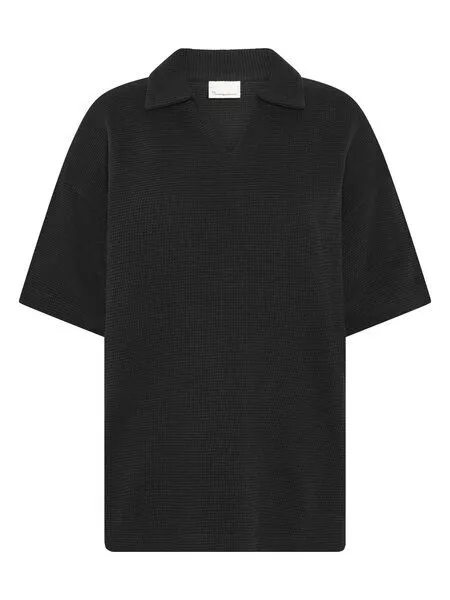 KnowledgeCotton Apparel KnowledgeCotton Apparel Poloshirt mit Waffle-Struktur und Split-Kragen aus Bio-Baumwolle, Schwarz-black-jet, – Produktbild 1 von 3