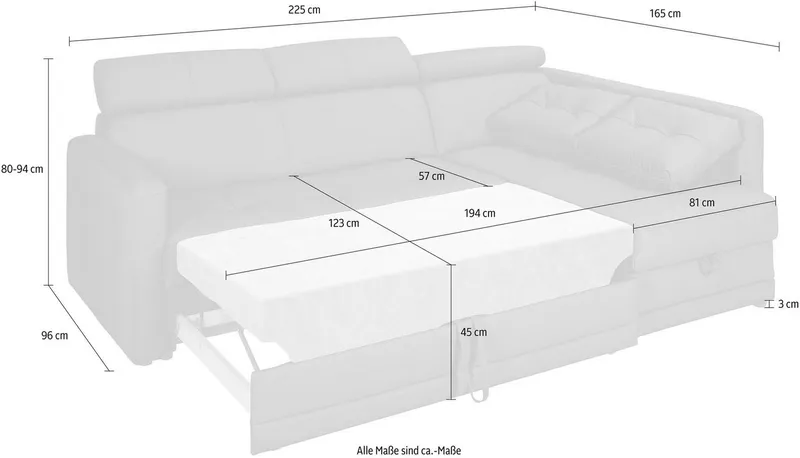 exxpo - sofa fashion Ecksofa Arles, Federkern, zeitlos, Breite 225cm, L-Form, wahlweise mit Bettfunktion und Bettkasten, inkl. Kopfteilverstellung, Braun, – Produktbild 5 von 5