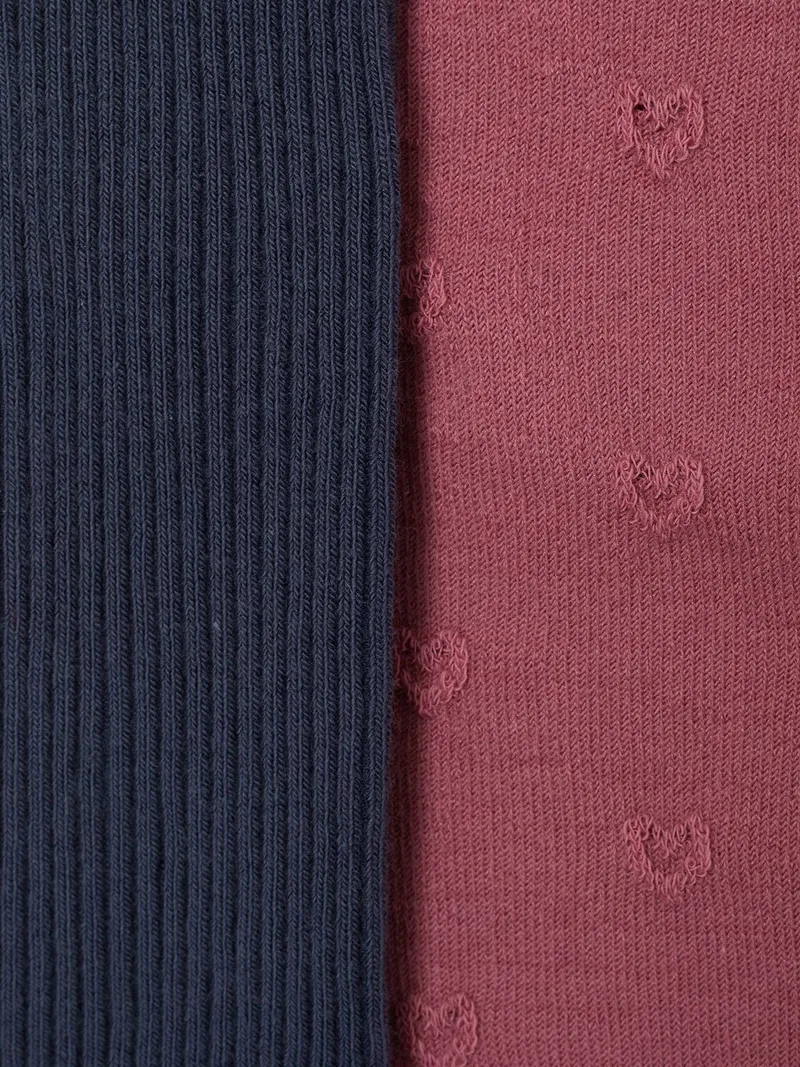 Vertbaudet 2er-Pack Strumpfhosen mit Relief-Herzen & Ripp Mädchen, Malve, – Produktbild 2 von 2