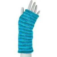 short'n'pietz short'n'pietz Schurwollhandstulpen gestreift, handgestrickt, Petrol türkis, – Produktbild 1 von 1