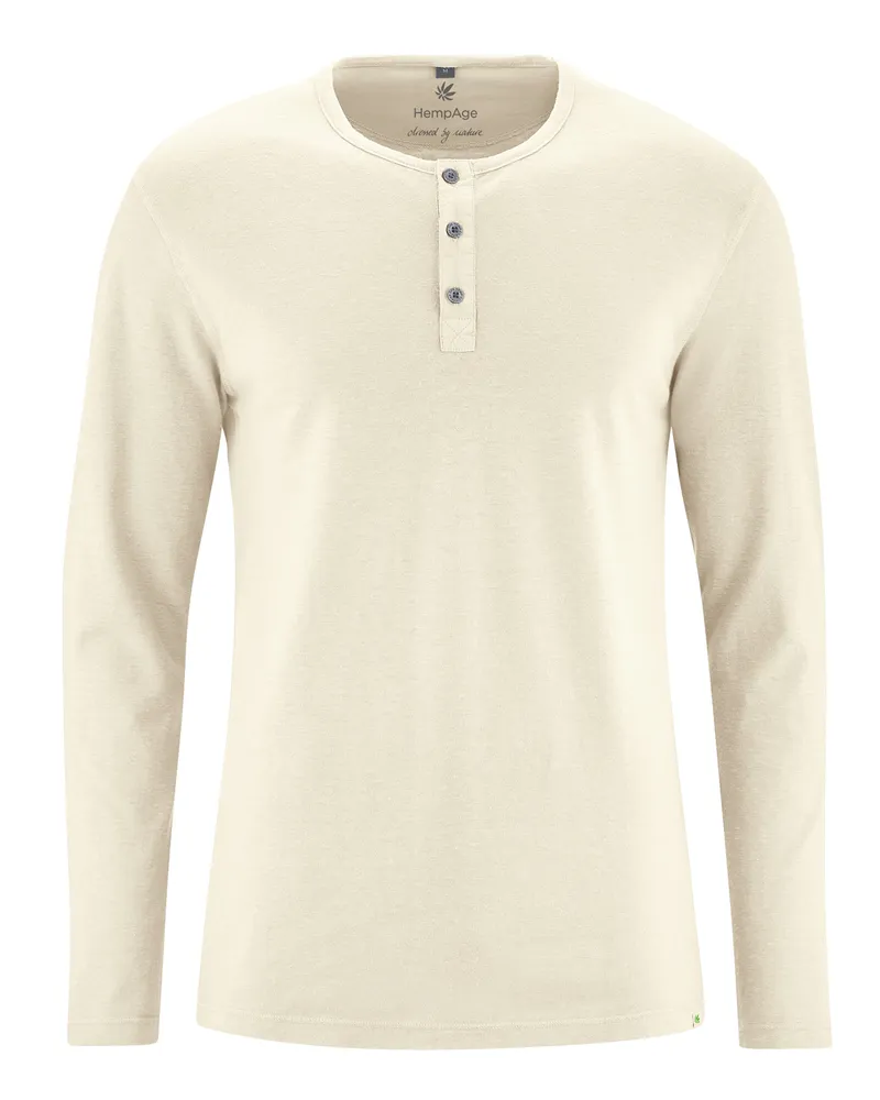 HempAge Hempage Herren vegan Langarm Henley Aus Gebürstetem Stoff Naturfarben, Weiß, – Produktbild 1 von 2