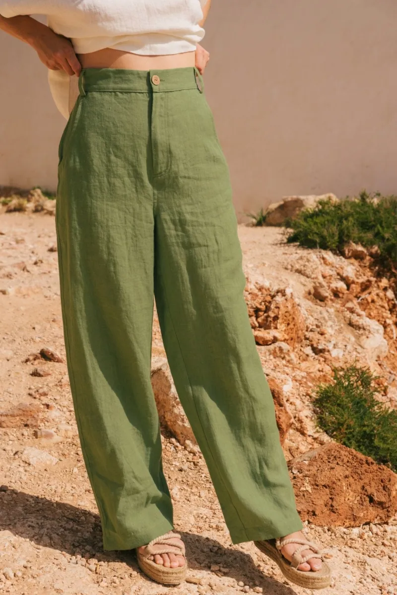 AmourLinen AmourLinen Damen vegan Gerade Hose Barbora Matcha Grün, Grün, – Produktbild 2 von 2