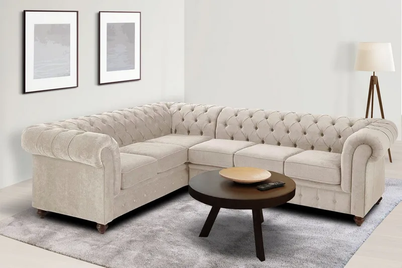 OTTO home Chesterfield-Sofa Chesterfield Ecksofa, auch in Leder L-Form, hochwertige Knopfheftung, langer Schenkel links oder rechts wählbar, Beige, – Produktbild 2 von 5