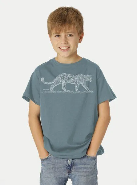 Peaces.bio - handbedruckte Biomode Peaces.bio - handbedruckte Biomode Bio-Kinder T-Shirt Leopard, Blaugrün, – Produktbild 2 von 2