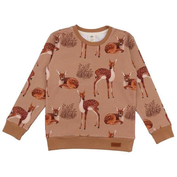 Walkiddy Kinder Sweatshirt GOTS zertifiziert Bio-Baumwolle, Braun, Reh-Muster, Walkiddy – Produktbild 1 von 2