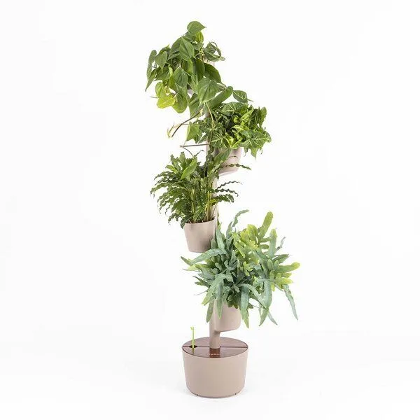 CitySens CitySens Vertikaler Blumentopf mit Wifi-Selbstbewässerung 4 Blumentöpfe, Rinde-teak, – Produktbild 4 von 4