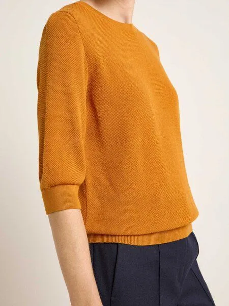 LANIUS LANIUS Struktur-Halbarmpullover aus Bio-Baumwolle, Mustard, – Produktbild 4 von 4