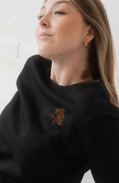 Kultgut Kultgut Vegan - Leichtes Sweatshirt innen flauschig/ Tree in echter Woodoptik, Schwarz, – Produktbild 3 von 4