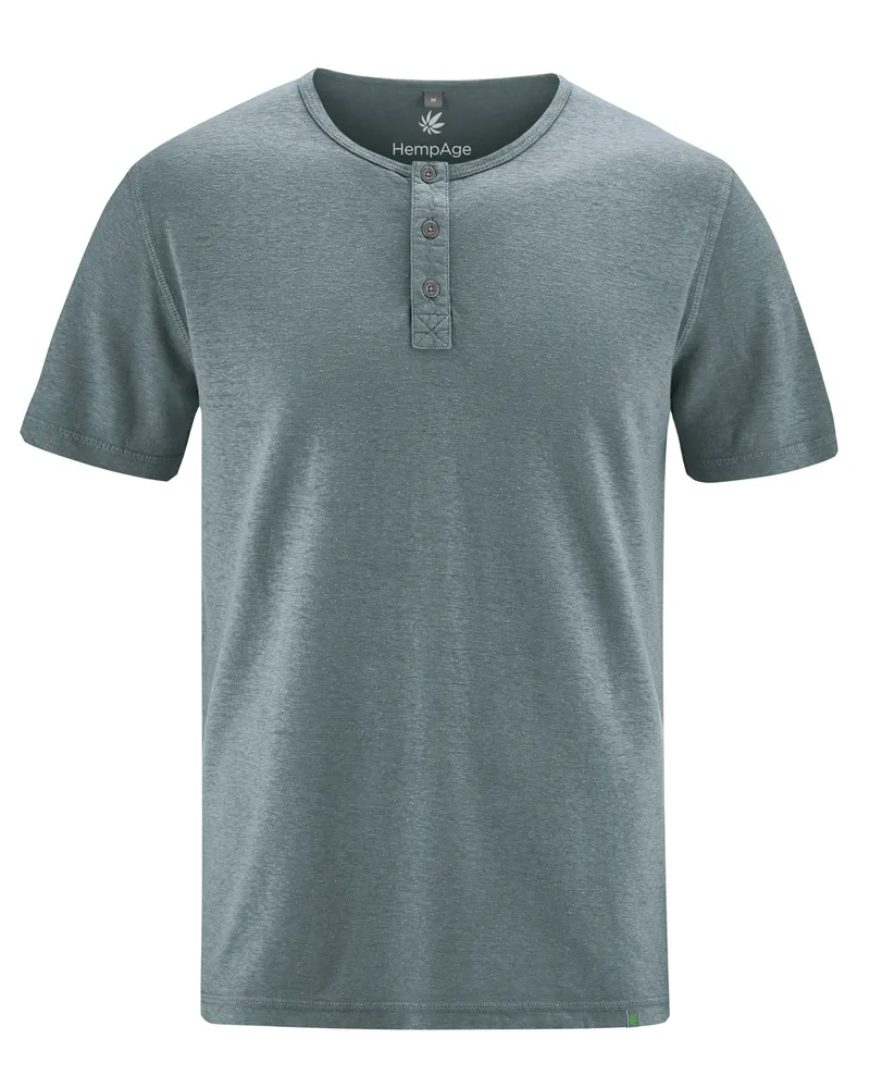 HempAge Hempage Herren vegan Einfarbiges Henley T-Shirt In Titan, Grau, – Produktbild 1 von 2