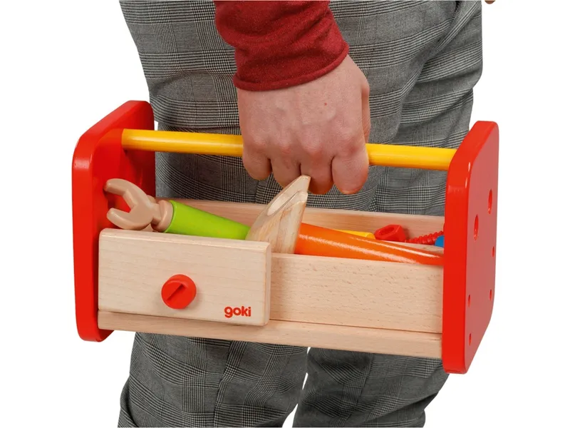 Goki Goki Kinder Werkbank Werkzeugkiste aus Holz 16-teilig 27,5 x 17,5 x15 cm, Mehrfarbig, – Produktbild 2 von 2