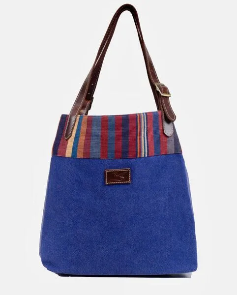 Dragolina Dragolina Shopper Miss Eve mit Webstoff der Pwo Karen, Azurblau (blau), – Produktbild 2 von 4