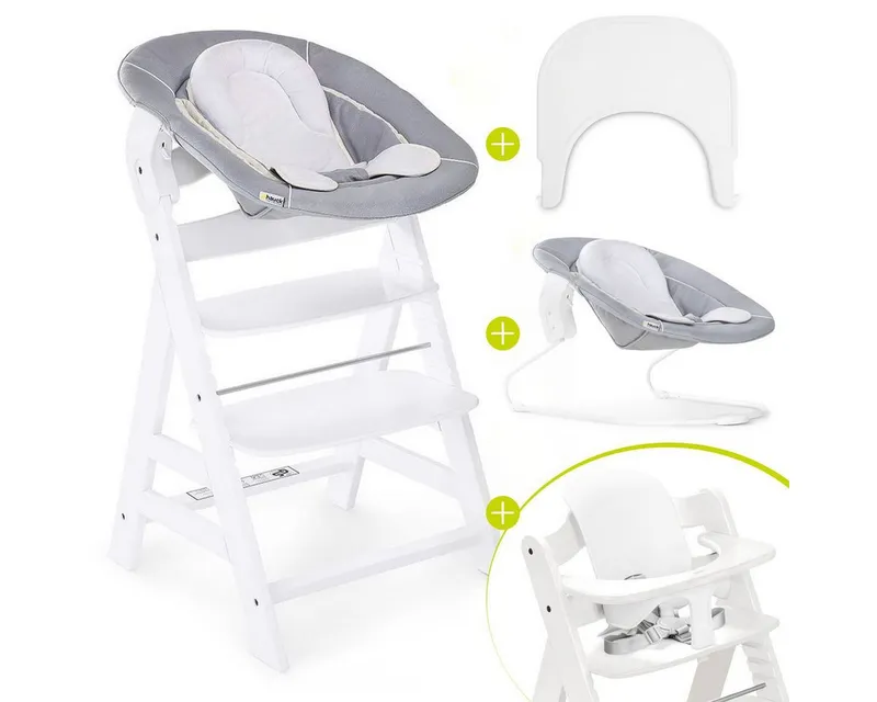 Hauck Hauck Hochstuhl Alpha Plus Newborn Set - White, Holz Babystuhl ab Geburt mit Neugeborenenaufsatz, Essbrett & Baby Seat, Weiß, – Produktbild 1 von 5