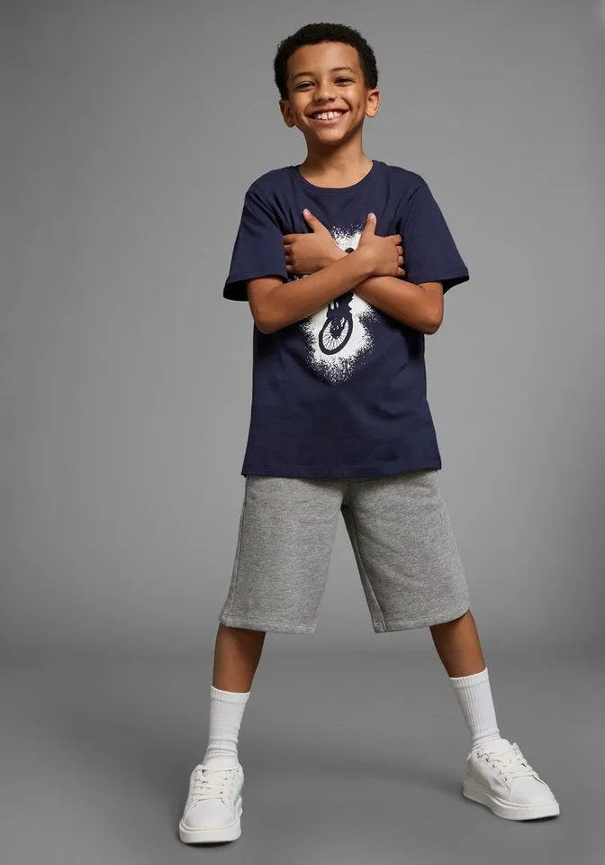 KIDSWORLD Shirt & Shorts 2tlg. Set T-Shirt + Sweatshorts (Set, 2-tlg., 2) BIKER-Druck, jedes Teil einzeln tragbar, Blau|grau, – Produktbild 5 von 5