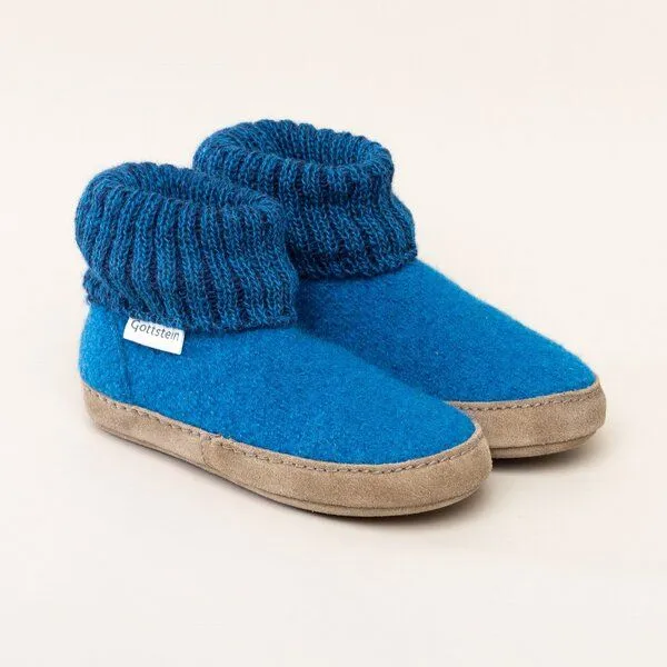 Gottstein Gottstein Kinder Hüttenschuh Alpine Boot LE - Aus reiner Bio-Schafwolle für Jungen & Mädchen mit Ledersohle, Blau, – Produktbild 2 von 6