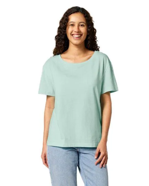 YTWOO YTWOO Damen-Scoop-Neck-T-Shirt aus Bio-Baumwolle, Karibikblau, – Produktbild 2 von 4