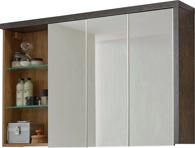 welltime Spiegelschrank Bilbao Badezimmerschrank mit 2 Glasböden und 9 Fächern - (B/T/H) 123/18/71 cm, Beige, – Produktbild 5 von 5