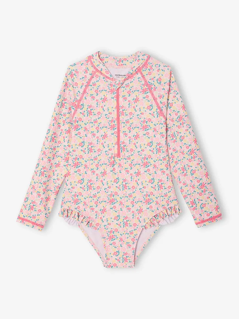 Vertbaudet Langärmeliger Mädchen Badeanzug, Rosa bedruckt, – Produktbild 2 von 3