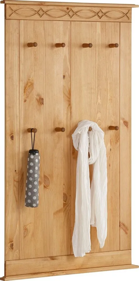OTTO home Garderobenpaneel Indra Wandgarderobe mit 8 Haken und dekorativer Fräsung (B/T/H: 63/6/100 cm), aus massiver Kiefer, 8 Haken mit einer natürliche Maserung, Beige, – Produktbild 2 von 5