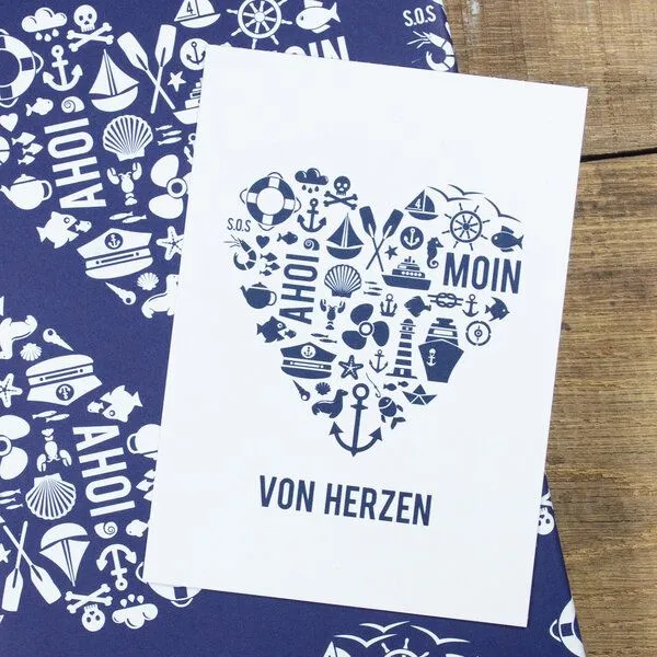 Bow & Hummingbird Bow & Hummingbird Postkarte "Von Herzen (maritim)" – Produktbild 1 von 3