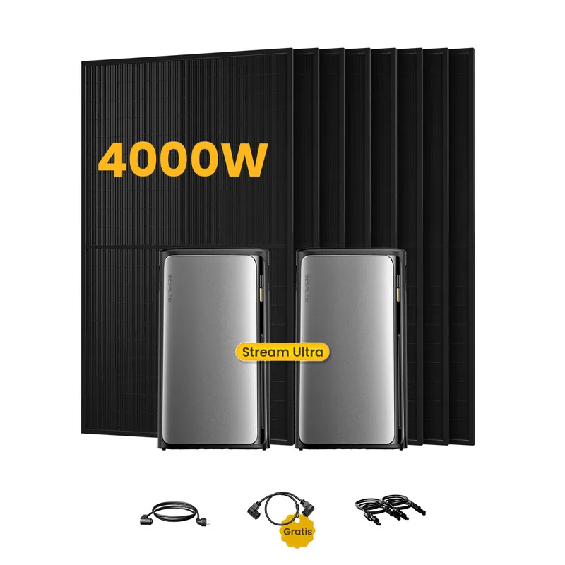 EcoFlow 2x EcoFlow STREAM Ultra, All-in-One Solaranlage mit Speicher, inkl. 8 Bifazialen Solarmodulen, by Powerness - 8 x 500Wp Bifaziale Full Black / ohne Zubehör / Standardversand – Produktbild 1 von 1