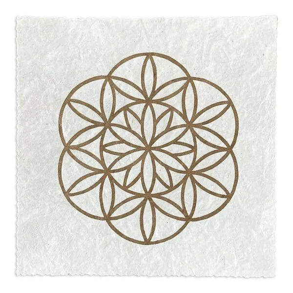 Veskor Cassiopeia Veskor Cassiopeia FLOWER PETALS OF LIFE Heilige Geometrie Linoldruck | 16 × 16 cm | Gold auf Naturweiß – Produktbild 1 von 4