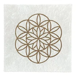 Veskor Cassiopeia Veskor Cassiopeia FLOWER PETALS OF LIFE Heilige Geometrie Linoldruck | 16 × 16 cm | Gold auf Naturweiß – Produktbild 1 von 1