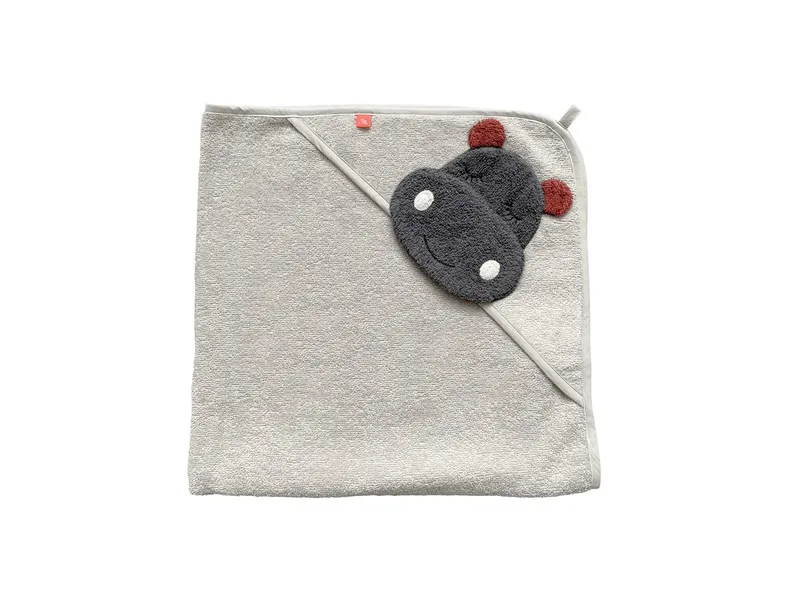 Kikadu Kikadu Baby Kapuzenhandtuch Bio-Baumwolle Hippo Maße 80 x 80 cm, Grau, – Produktbild 1 von 2