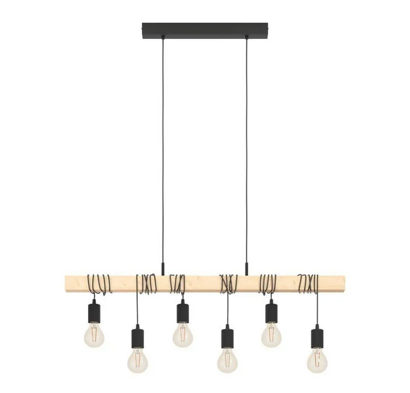 EGLO EGLO Hängeleuchte TOWNSHEND, ohne Leuchtmittel, Wohnzimmer, Esszimmer, 6-flammig, 110x10,5x100cm, Schwarz, – Produktbild 4 von 5