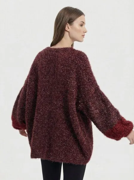 KnitToChange KnitToChange Oversize-Pullover aus weichem Effektgarn in Burgund- und Rottönen – Produktbild 4 von 4