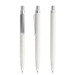 prodir prodir® Druckkugelschreiber QS01 PQS Push, blaue Mine, dolomitweiß/silber satiniert, Weiß / silber, – Produktbild 1 von 1