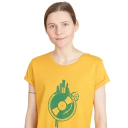 Spangeltangel Spangeltangel Damenshirt "Weltscheibe", ocker, T-Shirt, Siebdruck – Produktbild 1 von 1