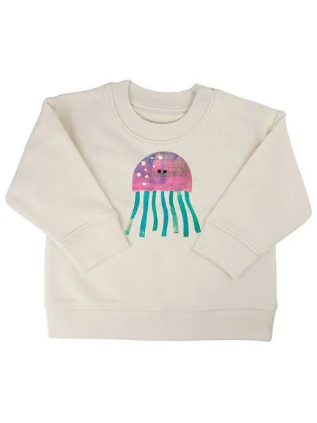 MelaDi Meladi Kinder Baby - Sweater aus Biobaumwolle - Qualle auf Natural Raw, Weiß, – Produktbild 1 von 7