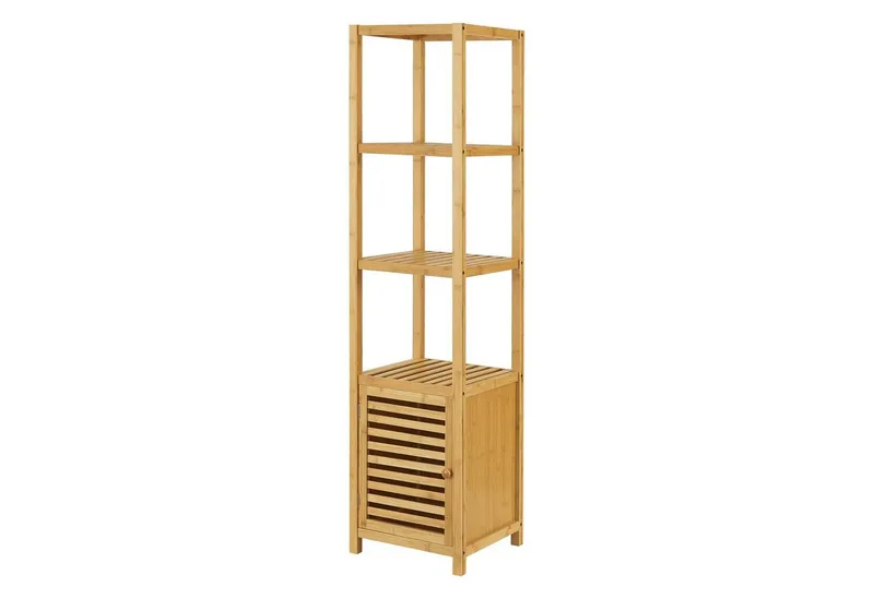 en.casa Standregal, »Liminka« Badregal mit Schranktür 4 Ablagen Bambusregal Natur, Beige, – Produktbild 1 von 4