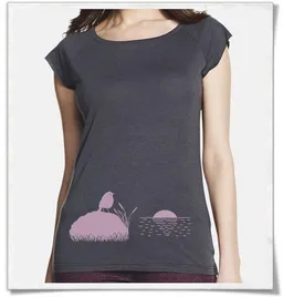 Picopoc Picopoc Vogel bei Sonnenuntergang Grau Bambus T-Shirt – Produktbild 1 von 1