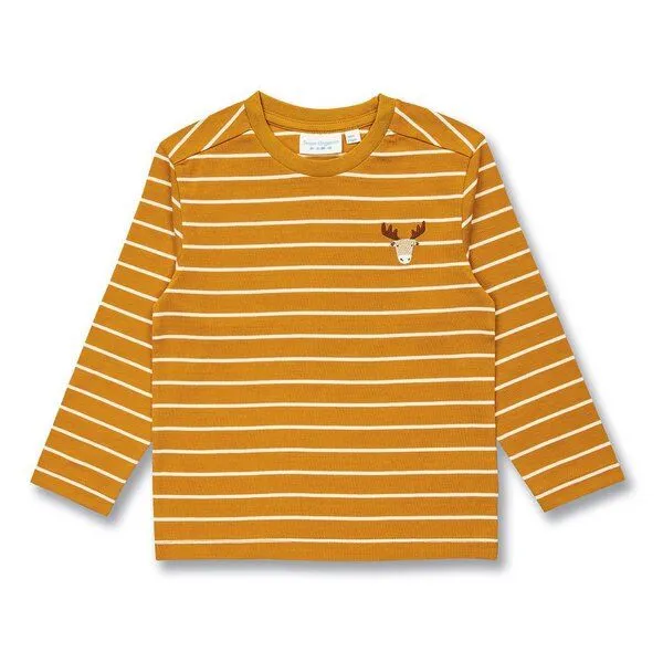Sense Organics Sense Organics Kinder Langarmshirt, Modell LUKE, Currygelb geringelt mit hirsch, – Produktbild 1 von 3